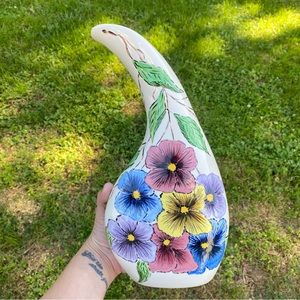 Hand Painted Ceramic Glazed Pansy Wine Decanter